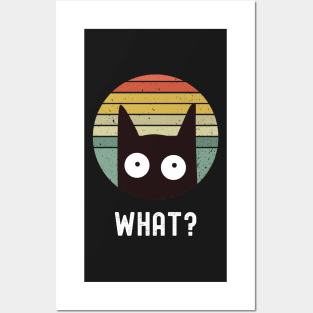 What? - Vintage Eighties Style Cat Retro Distressed T-Shirt Posters and Art